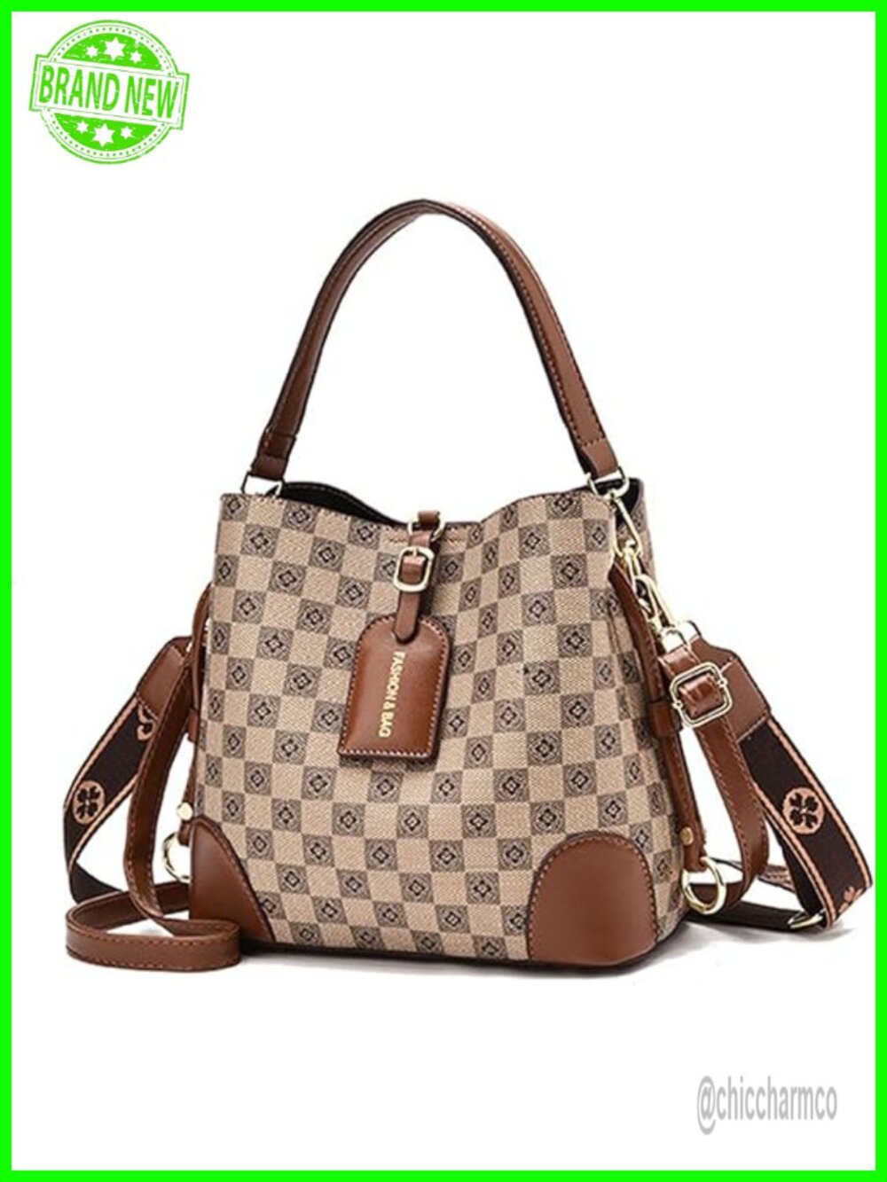PU Leather Crossbody Bucket Bag with Two Adjustable Straps, Multiple Pockets